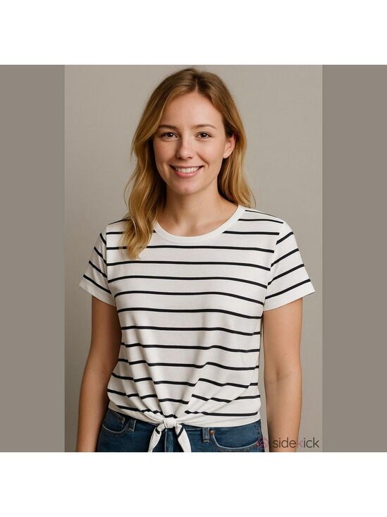 SHEIN Tops - Shein Shein Striped Knot-Front T-Shirt
